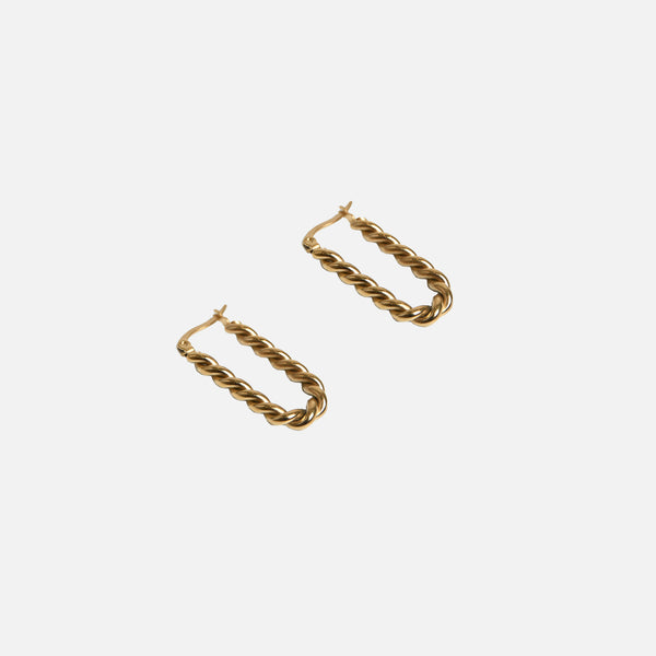 Load image into Gallery viewer, Golden twisted oval earrings in stainless steel

