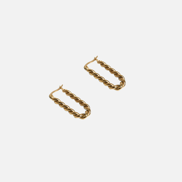 Boucles d'oreilles ovales dorées tordues en acier inoxydable