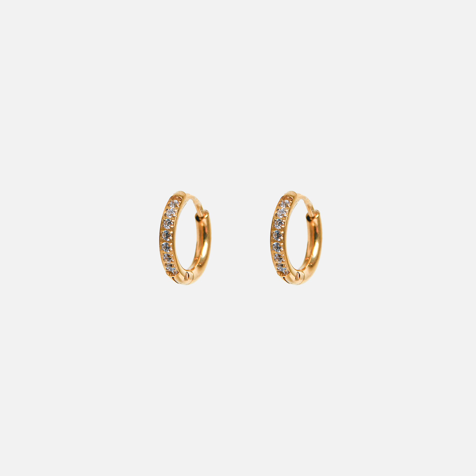 Stainless steel golden hoop earrings with small stones