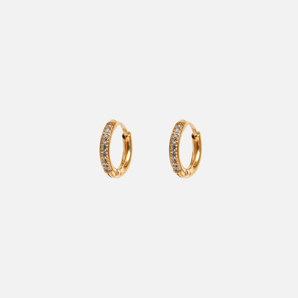 Charger l&#39;image dans la galerie, Boucles d&#39;oreilles anneaux dorées avec petites pierres en acier inoxydable
