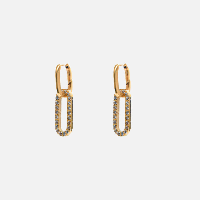 Boucles d’oreilles anneaux deux liens avec pierres en acier inoxydable
