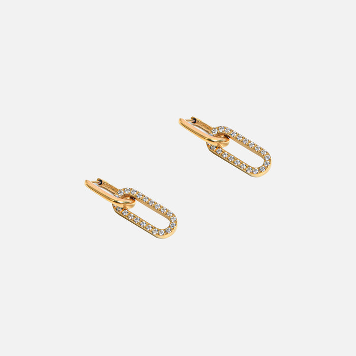 Boucles d’oreilles anneaux deux liens avec pierres en acier inoxydable