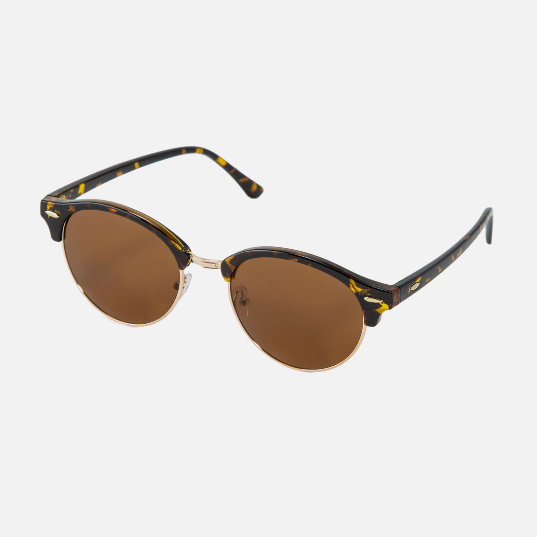 Round sunglasses with tortoise frame and golden bridge