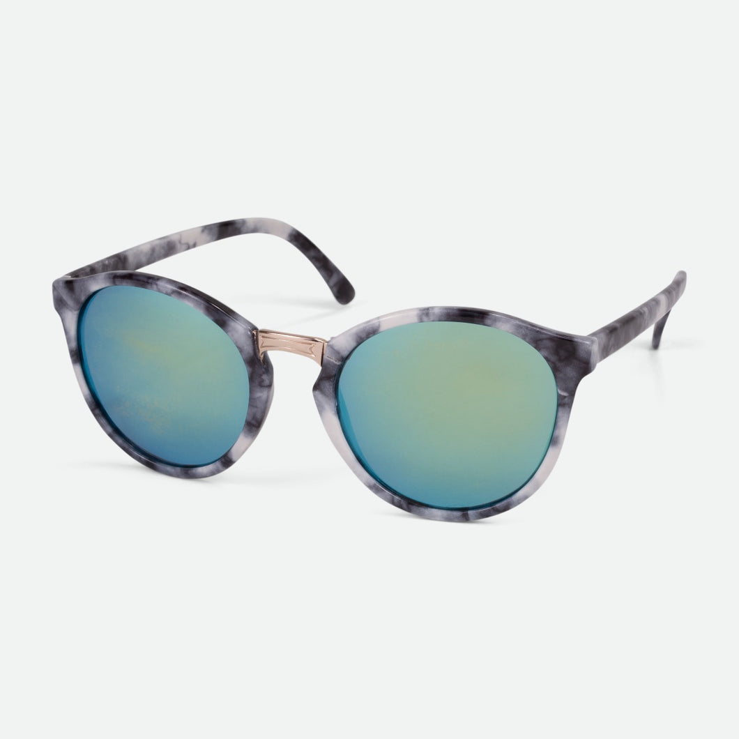Round sunglasses with grey marble print and golden bridge
