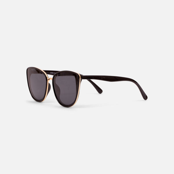 Load image into Gallery viewer, Black accented cat eye sunglasses with golden metal bridge 
