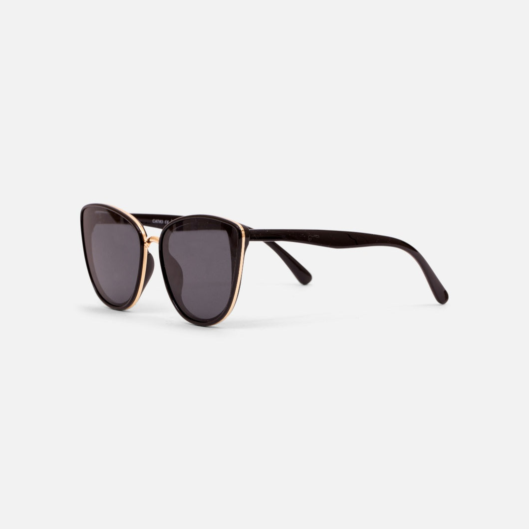 Black accented cat eye sunglasses with golden metal bridge 
