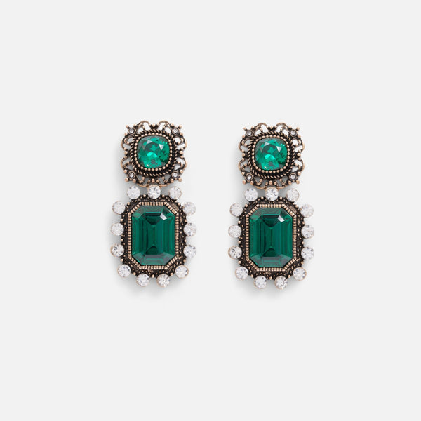 Load image into Gallery viewer, Emerald earrings and glittering stone pendent
