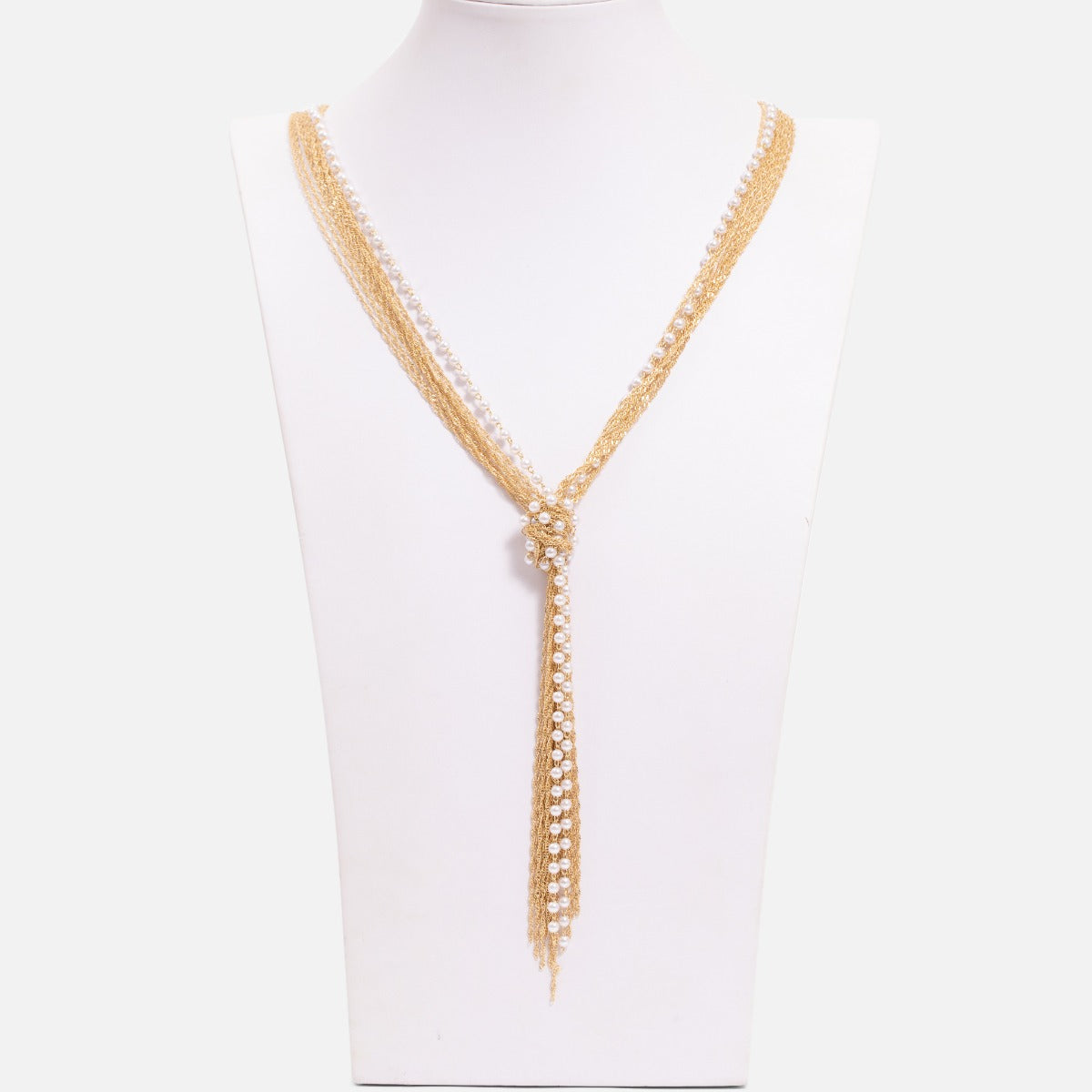 Gold multi-row gold necklace and pearls 