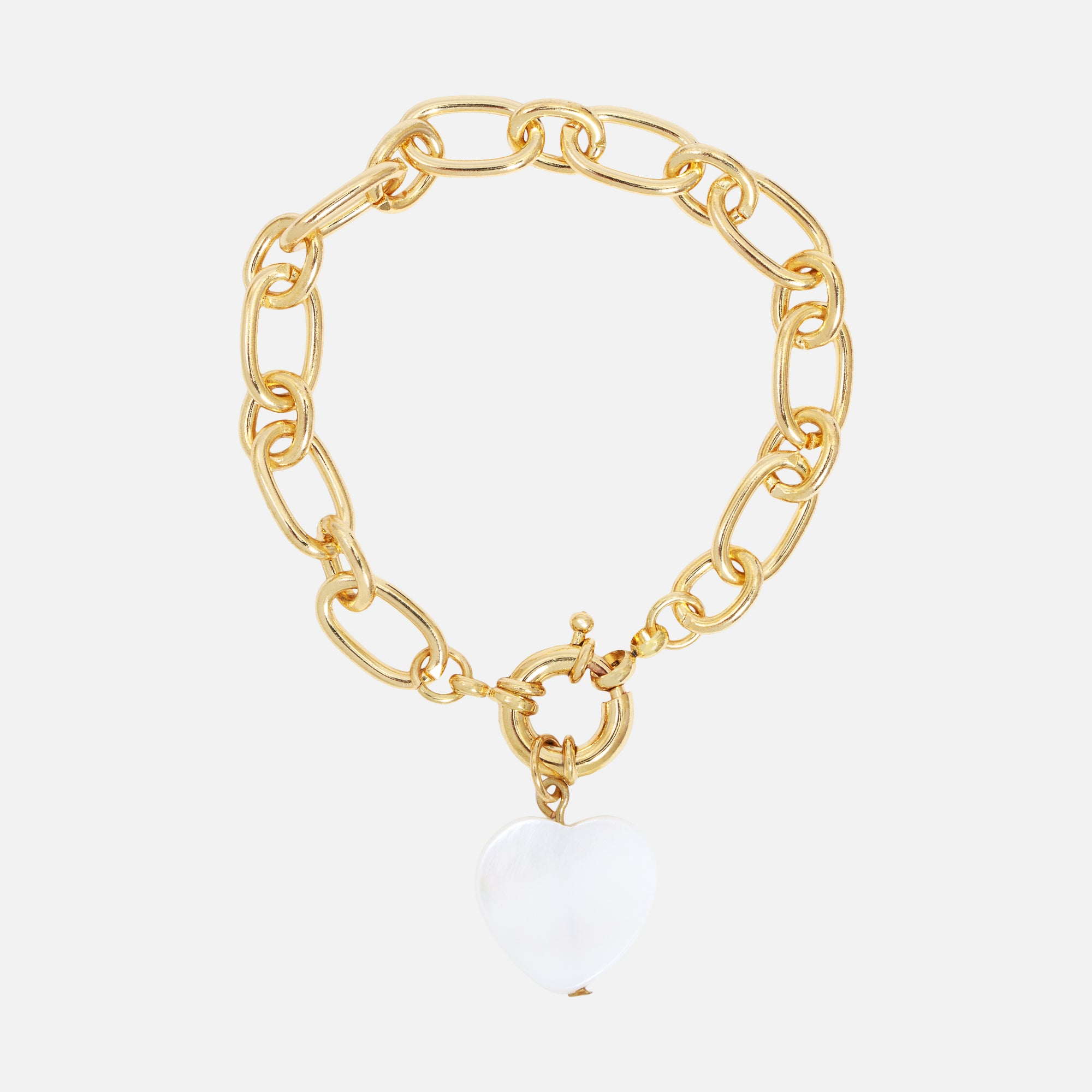 Gold bracelet with white heart charm