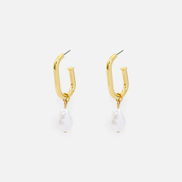 Load image into Gallery viewer, Semi-open golden hoop earrings with pearl pendant
