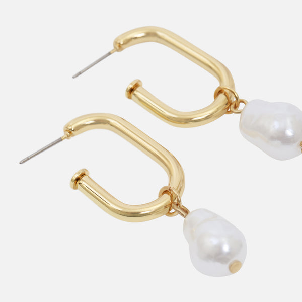 Charger l&#39;image dans la galerie, Boucles d’oreilles anneaux semi-ouvertes dorées avec pendentif perle
