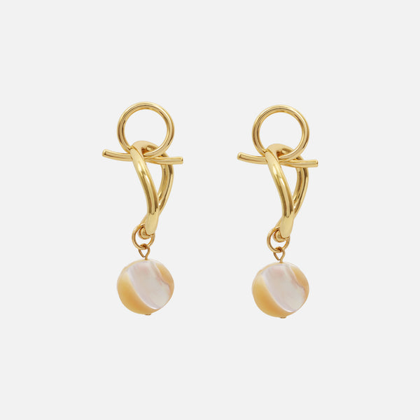 Load image into Gallery viewer, Golden earrings with abstract shape and mother-of-pearl pendant
