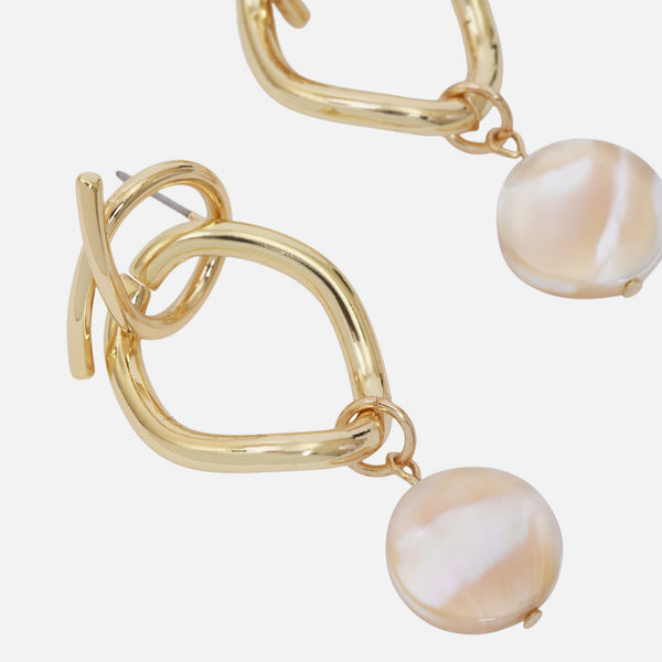 Load image into Gallery viewer, Golden earrings with abstract shape and mother-of-pearl pendant
