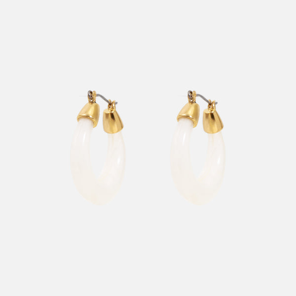 Load image into Gallery viewer, White acetate half circle hoop earrings with golden details
