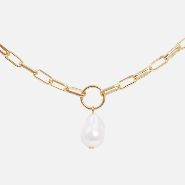 Charger l&#39;image dans la galerie, Collier doré avec large chaîne carrée et breloque perle
