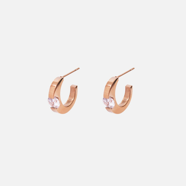 Load image into Gallery viewer, Large golden hoop earrings with cubic zirconia
