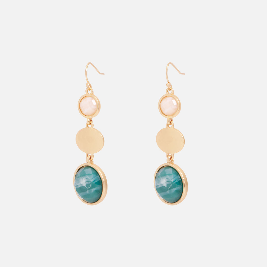 Long golden earrings with stones