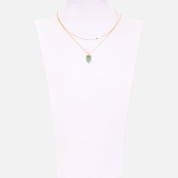 Load image into Gallery viewer, Double-strand golden necklace, beads and stone pendant
