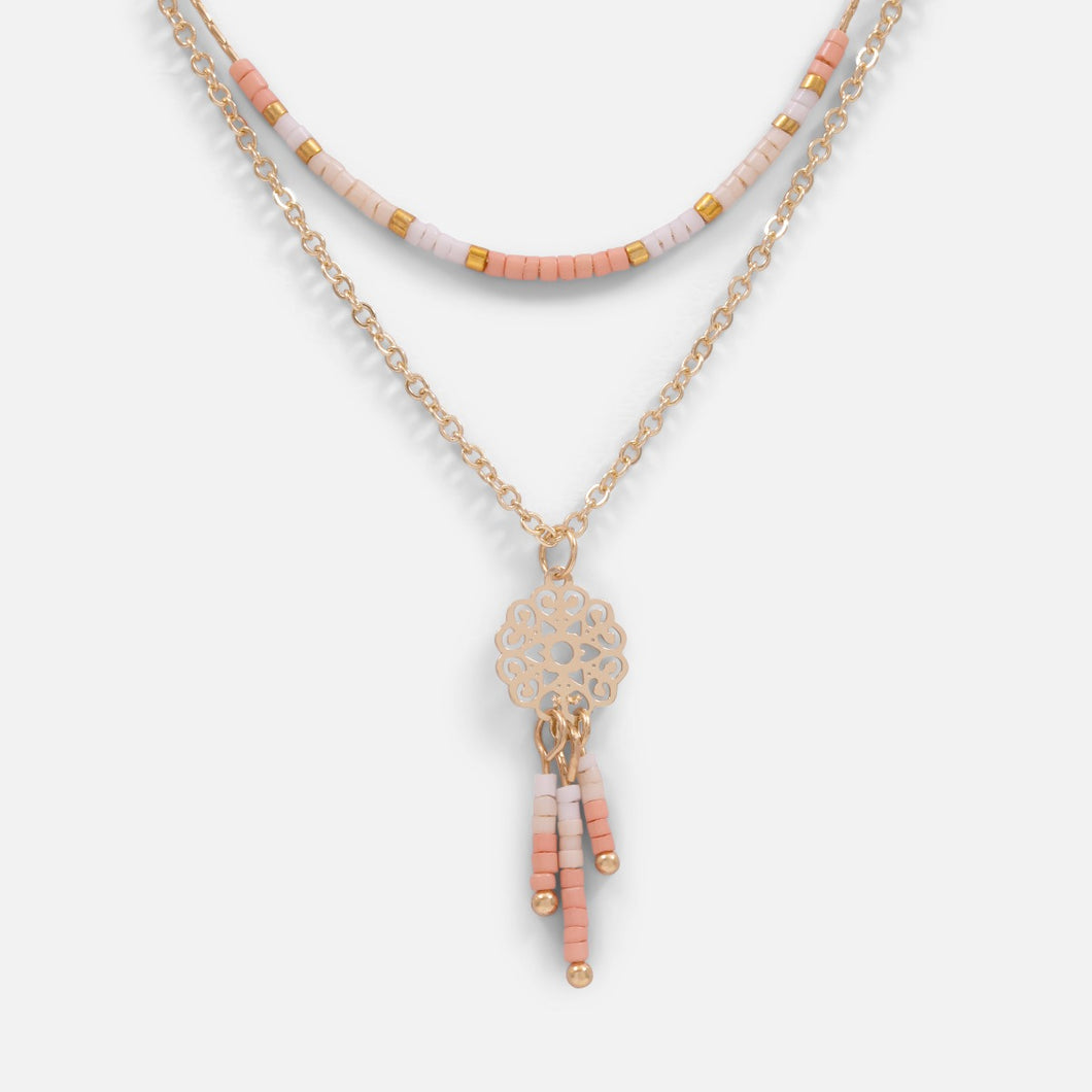 Ensemble deux pendentifs avec billes et breloque filigranée