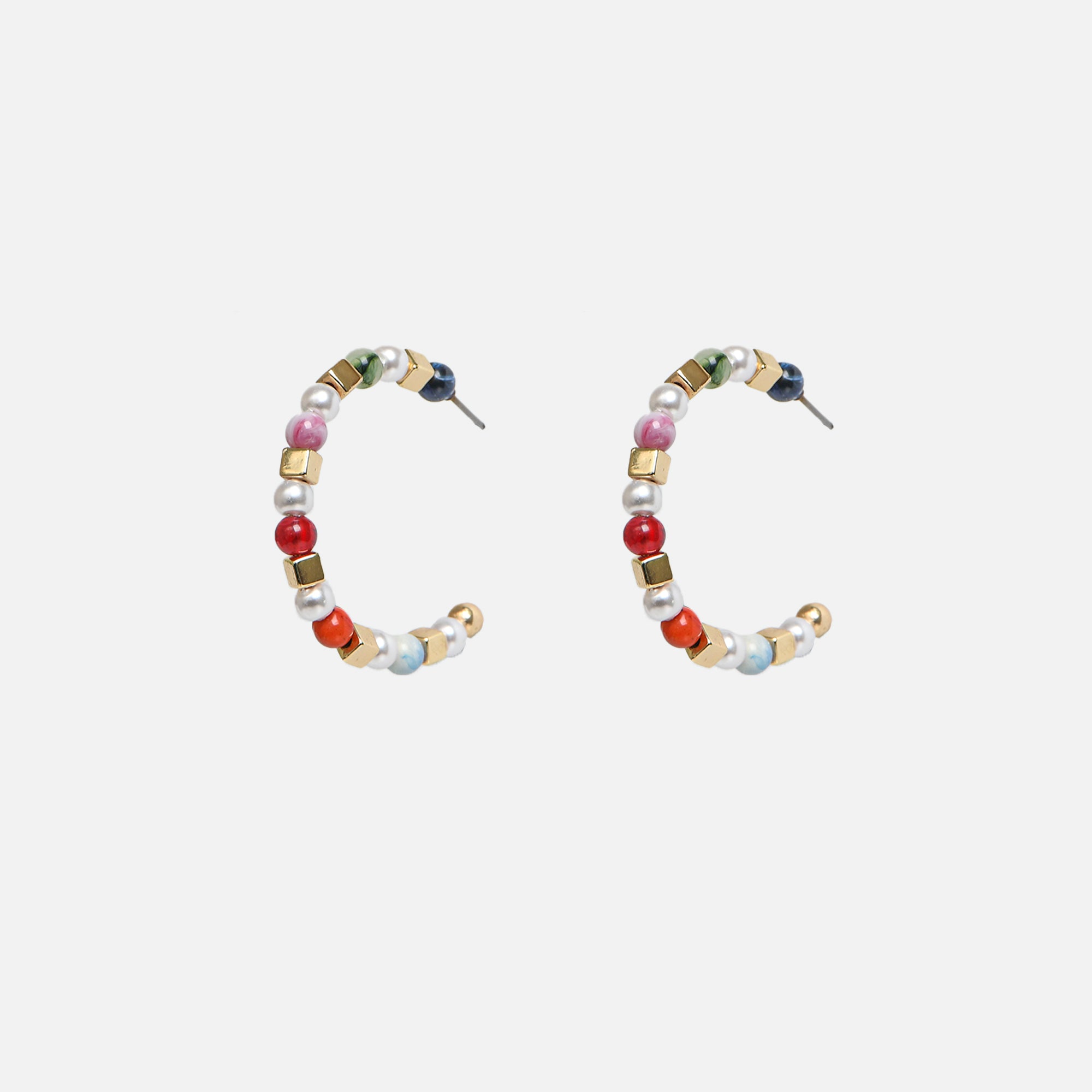 Multicolor beads and pearls hoop earrings