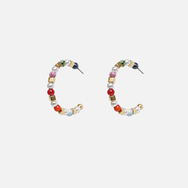 Charger l&#39;image dans la galerie, Boucles d’oreilles anneaux perles et billes multicolores
