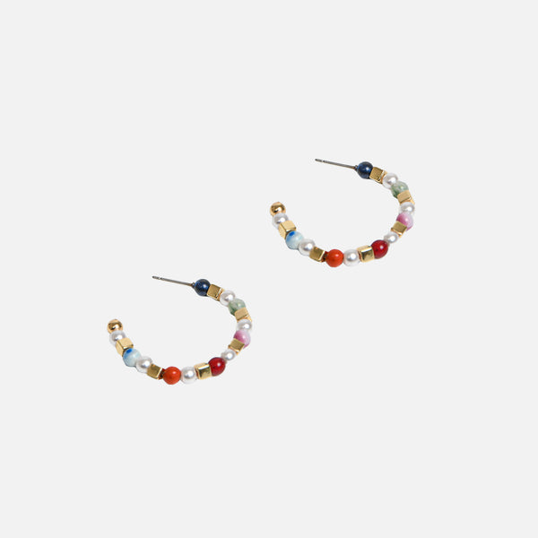 Load image into Gallery viewer, Multicolor beads and pearls hoop earrings
