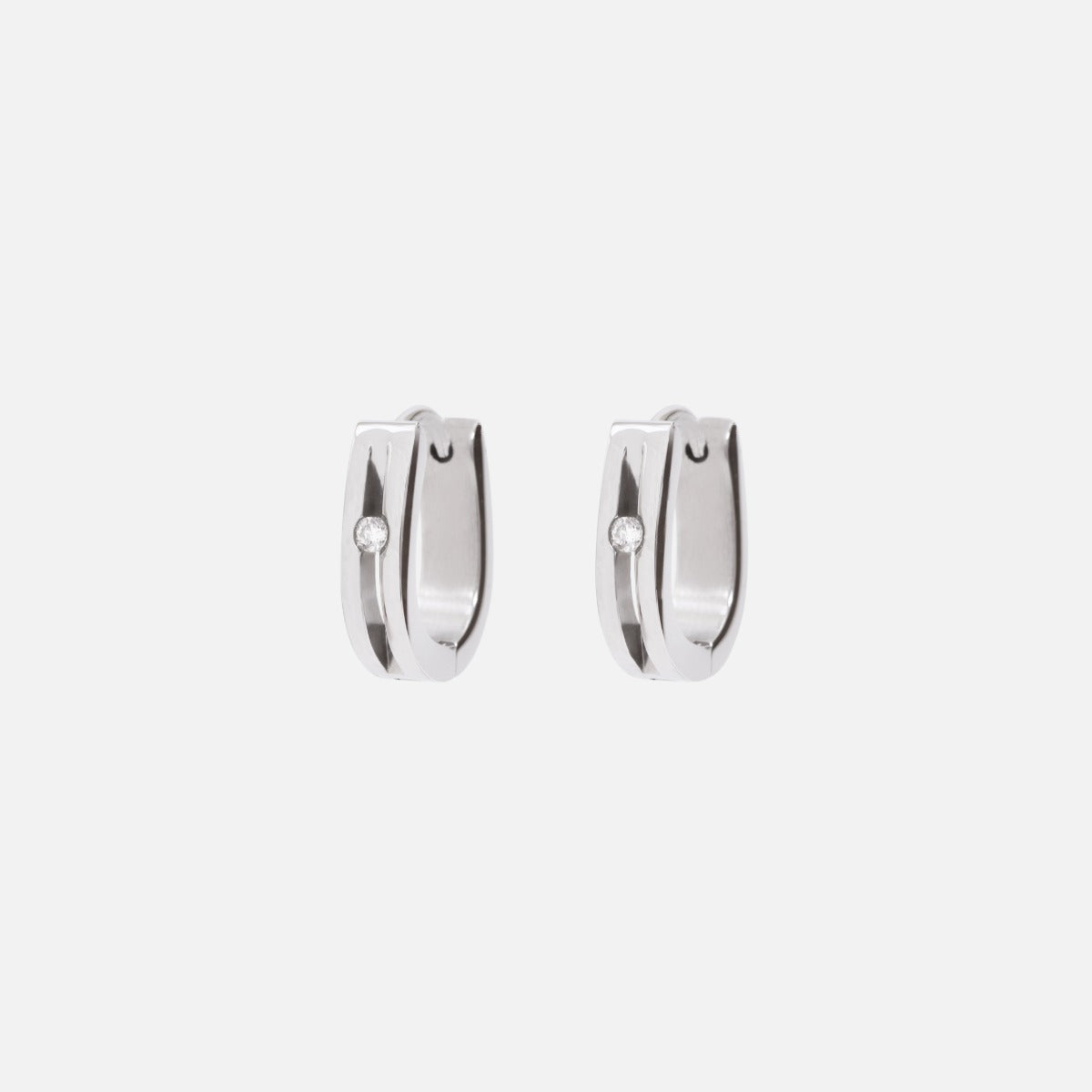 Silvered huggies earrings with cubic zirconia