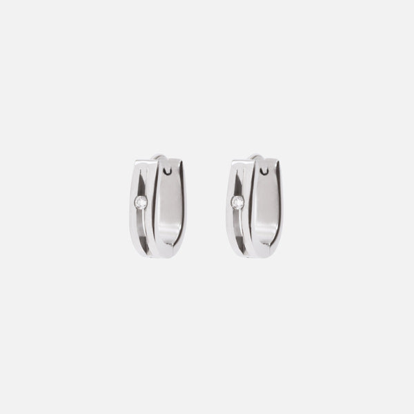 Load image into Gallery viewer, Silvered huggies earrings with cubic zirconia
