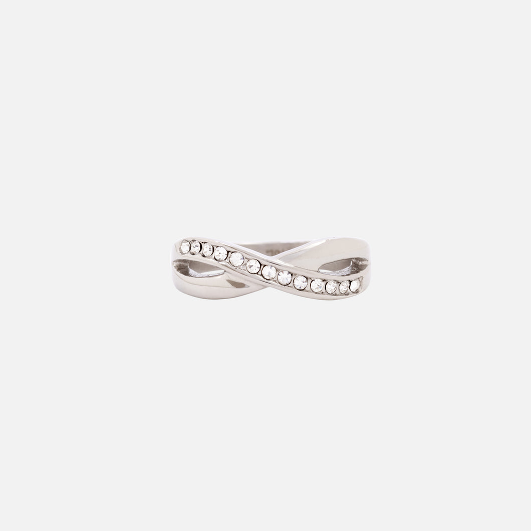 Silvered infinity ring in stainless steel