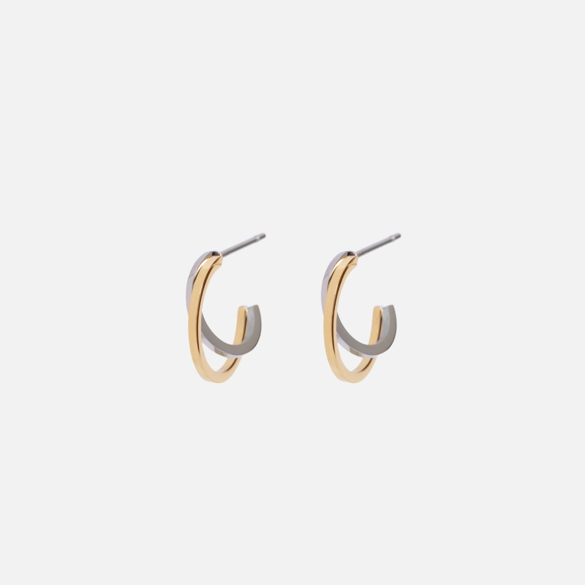 Boucles d'oreilles anneaux doubles argentées et dorées