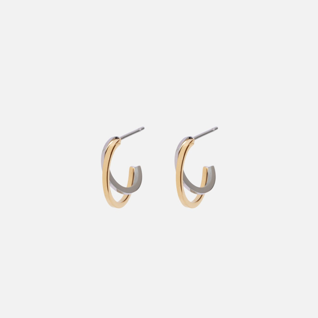 Boucles d'oreilles anneaux doubles argentées et dorées