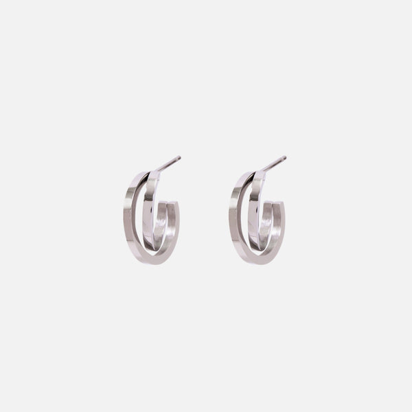 Charger l&#39;image dans la galerie, Boucles d&#39;oreilles anneaux doubles argentées 13mm
