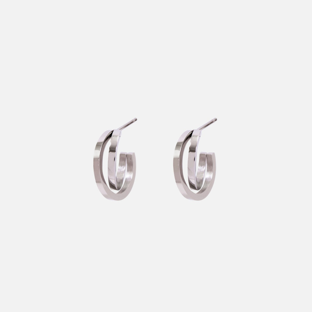 Boucles d'oreilles anneaux doubles argentées 13mm