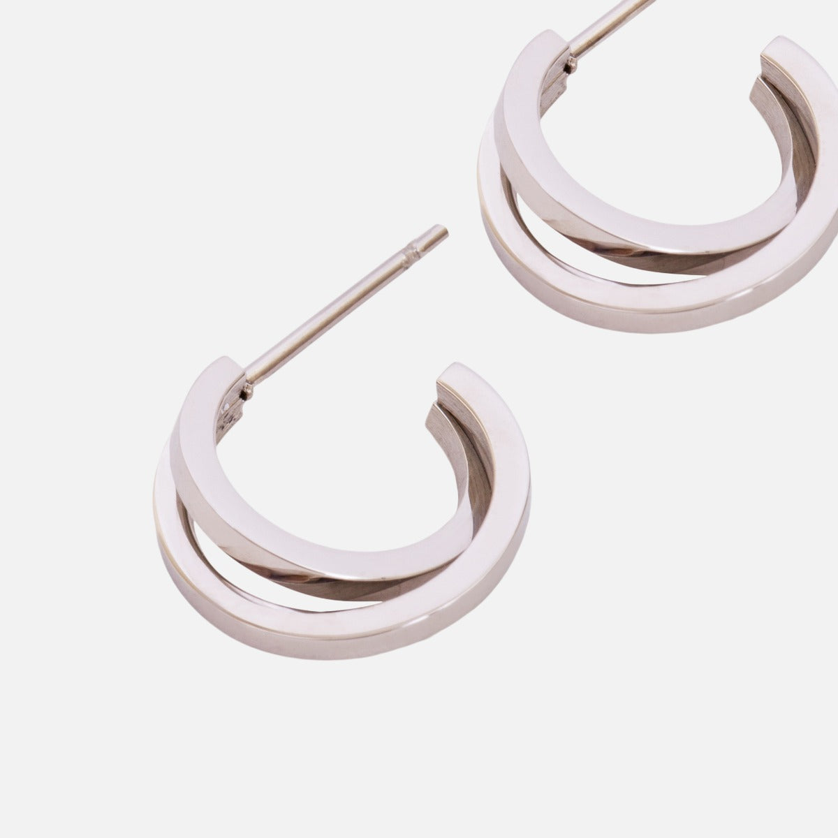 Boucles d'oreilles anneaux doubles argentées 13mm