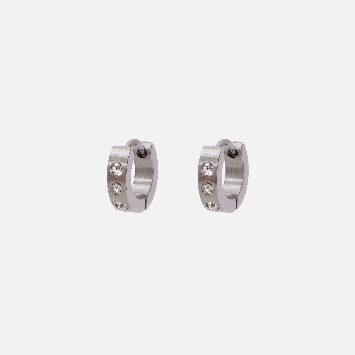 10 mm silvered hoop earrings with cubic zirconia