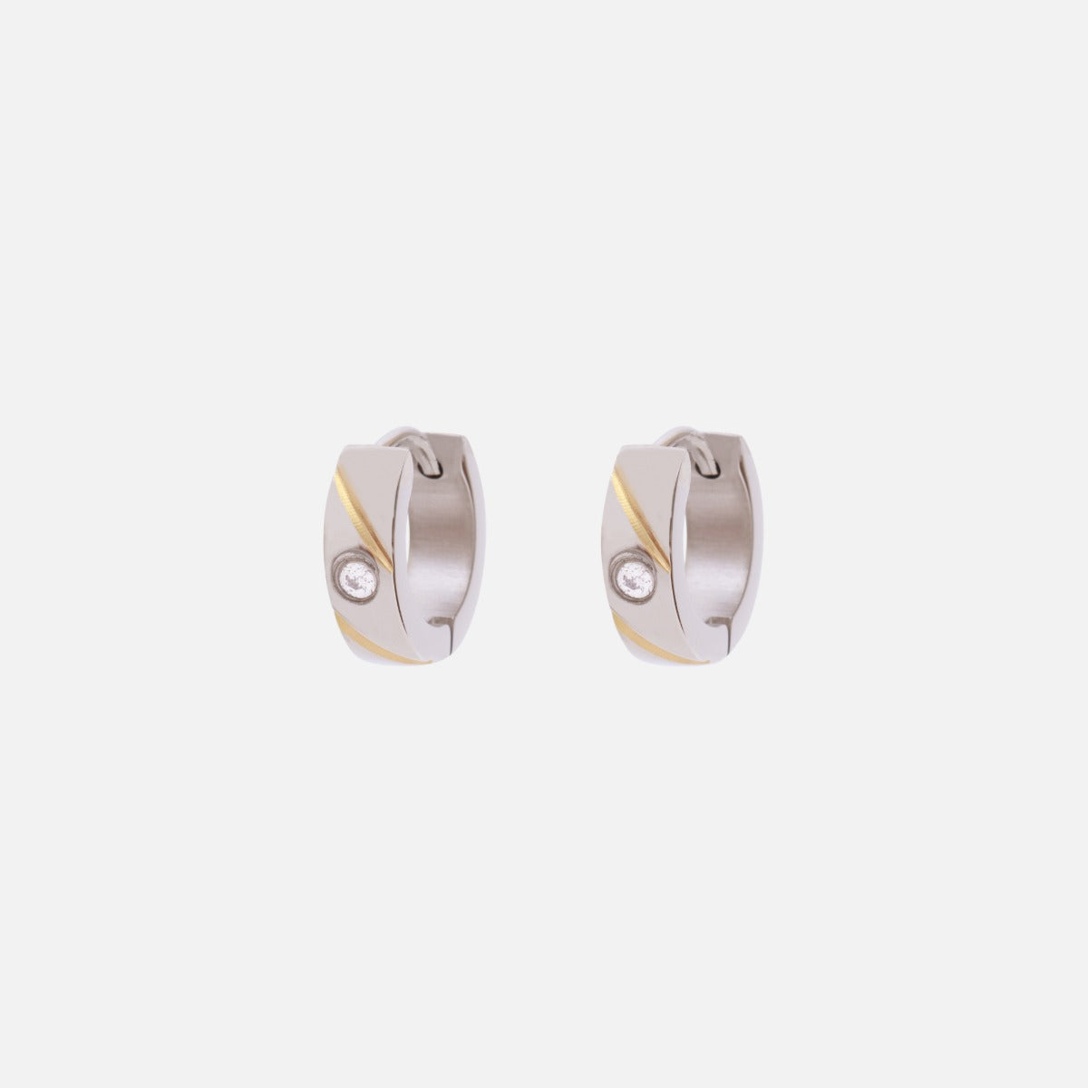 13mm silvered hoop earrings with cubic zirconia stones