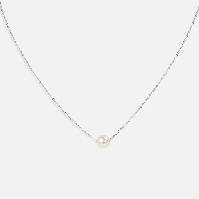 Collier délicat argenté avec perle en acier inoxydabe