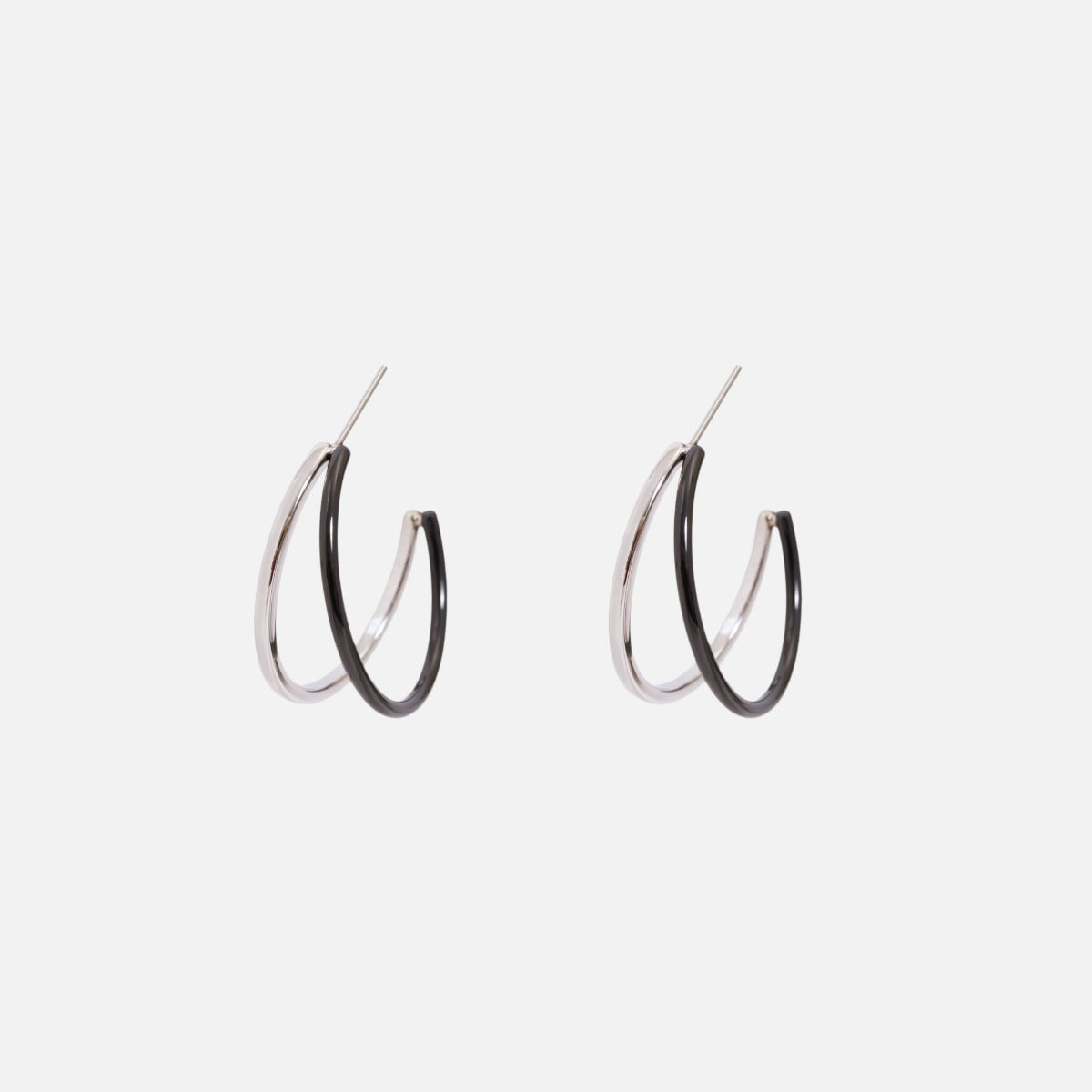 Stainless steel two tones double hoop earrings   