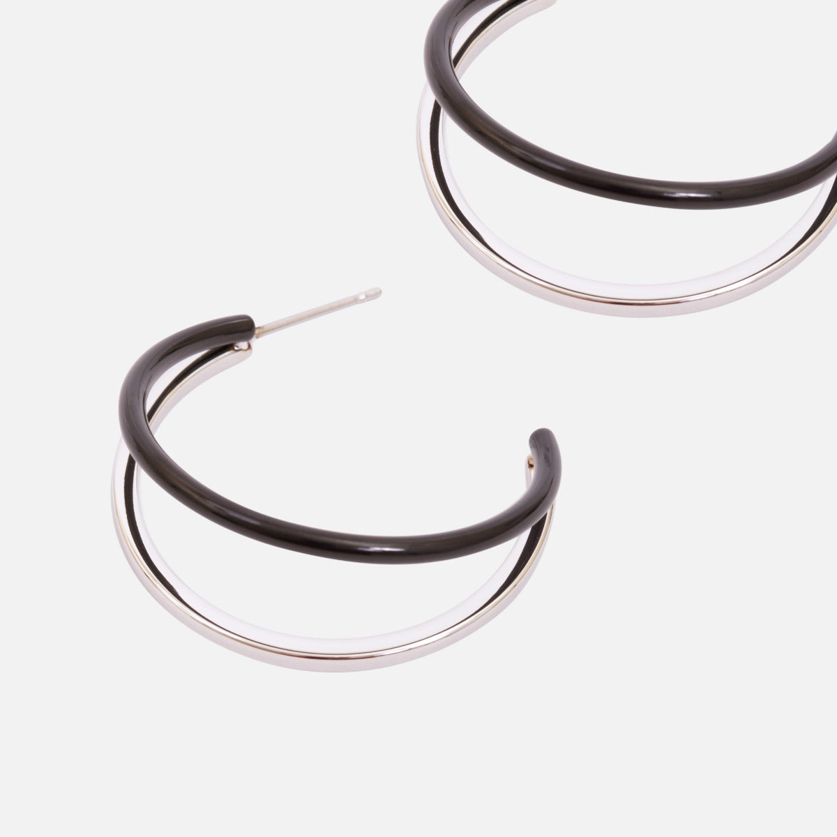 Stainless steel two tones double hoop earrings   
