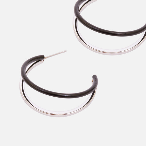Load image into Gallery viewer, Stainless steel two tones double hoop earrings   
