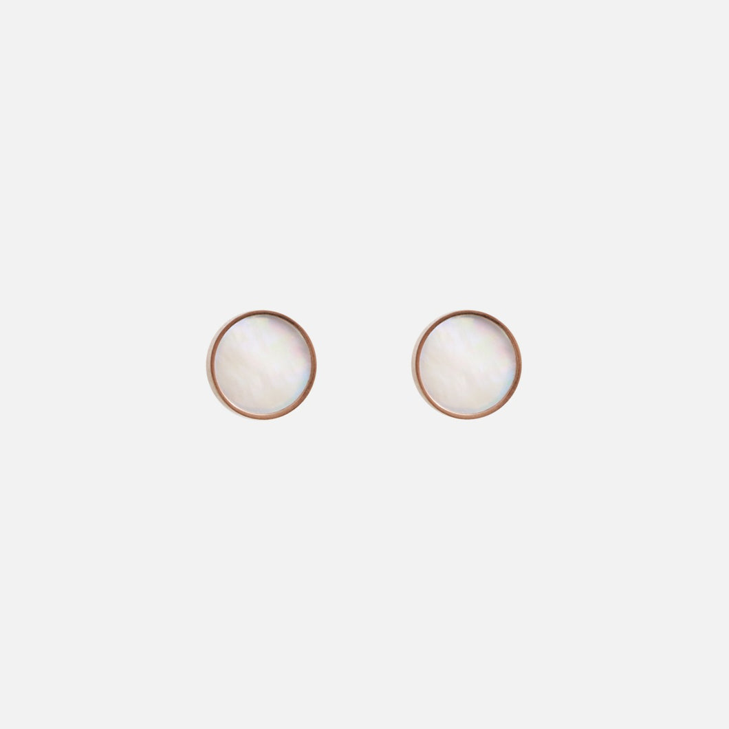 Stainless steel stud earrings with pink mother-of-pearl