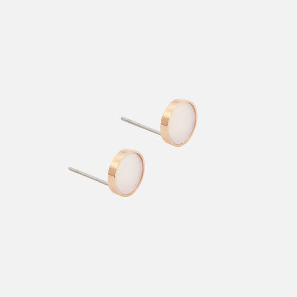 Load image into Gallery viewer, Stainless steel stud earrings with pink mother-of-pearl
