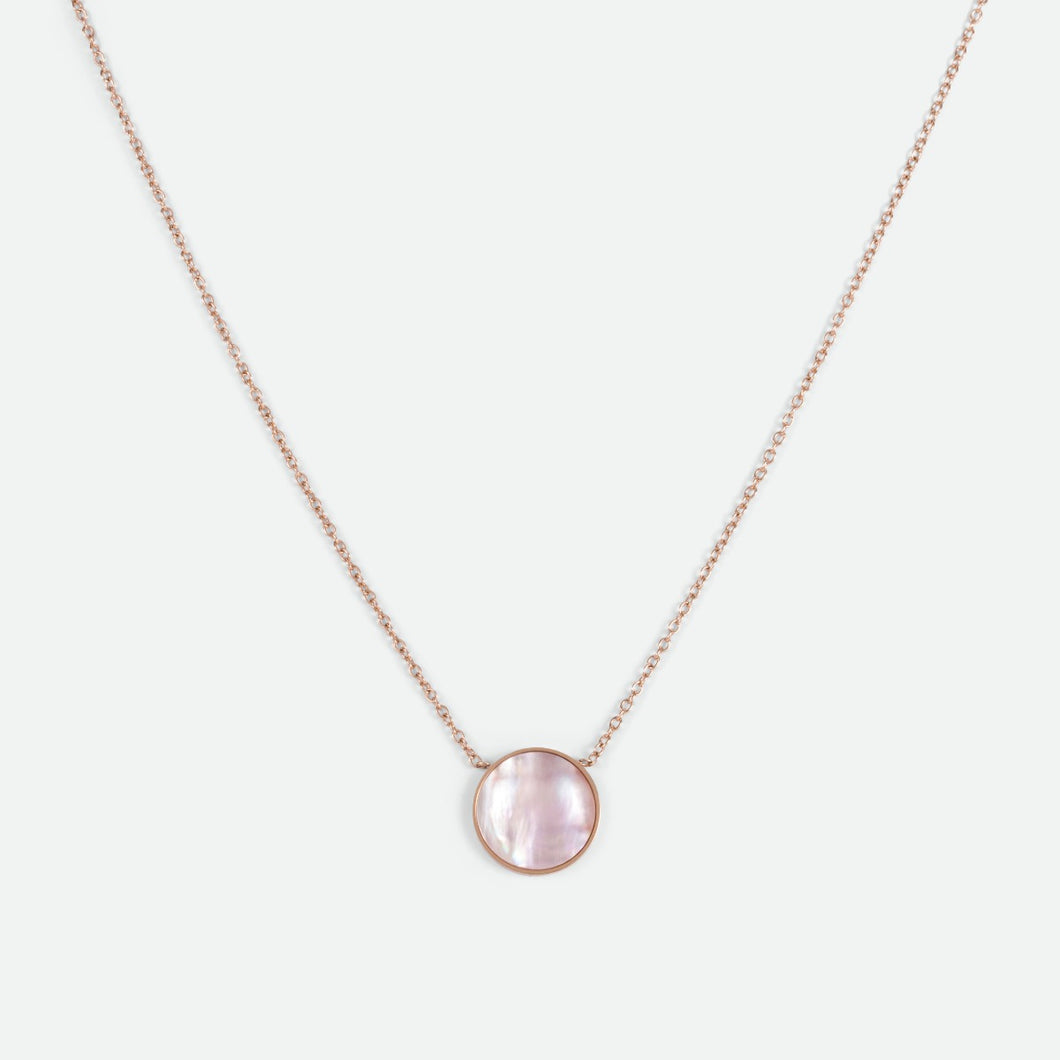 Stainless steel pendant with pink mother-of-pearl