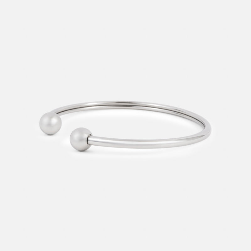 Flexible silver bangle bracelet with balls