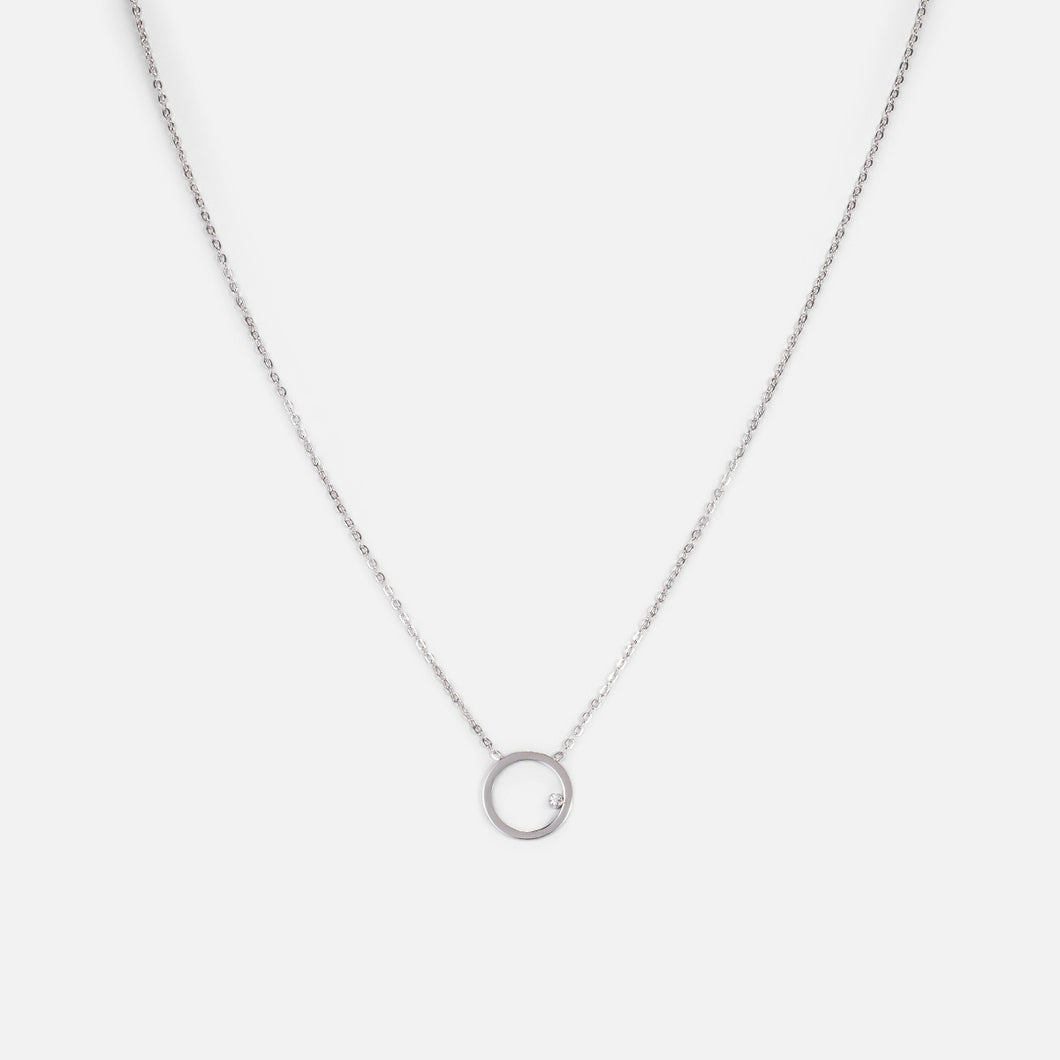 Stainless steel pendant with empty circle and small cubic zirconia stone