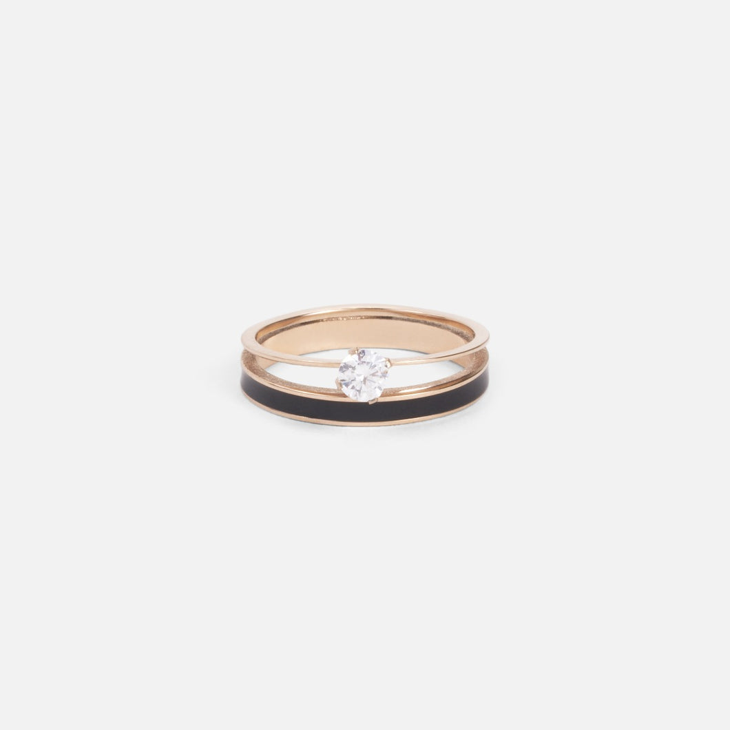 Two-tone stainless steel ring with cubic zirconia stone   