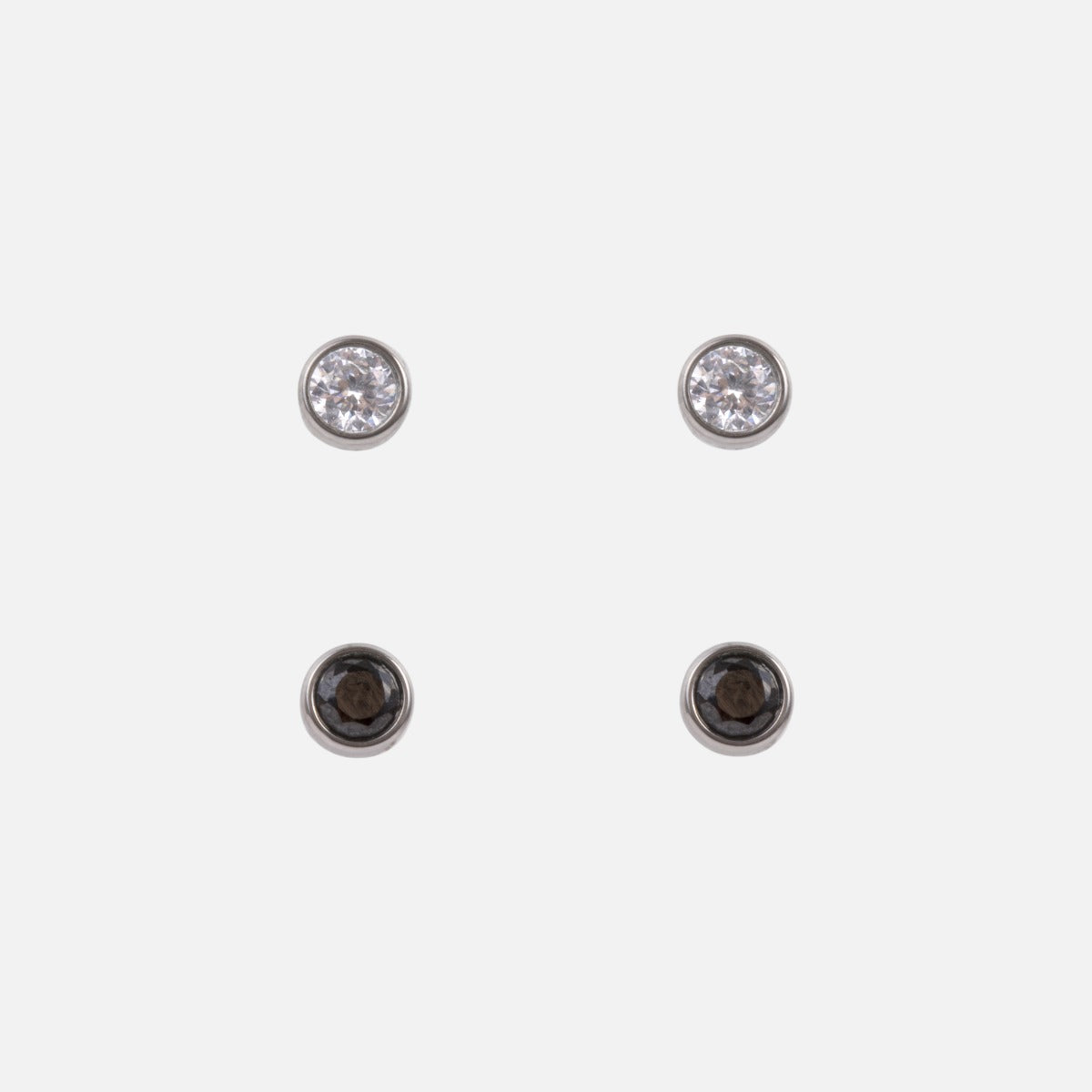 Set of two pairs of small round stainless steel earrings