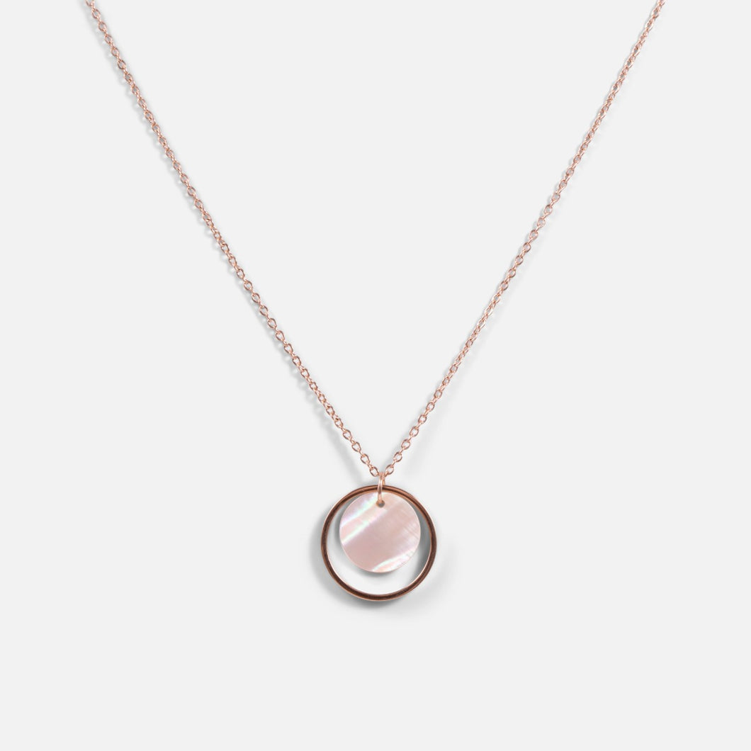 Stainless steel necklace with rose gold hoop and acetate ring