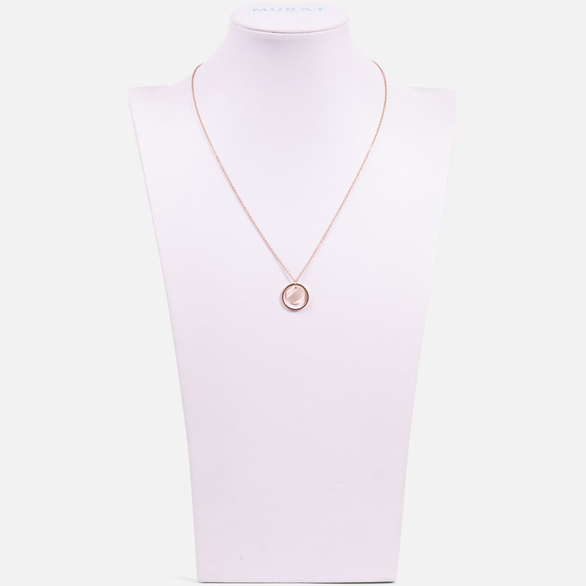 Collier acier inoxydable avec anneau rose doré et cercle acétate