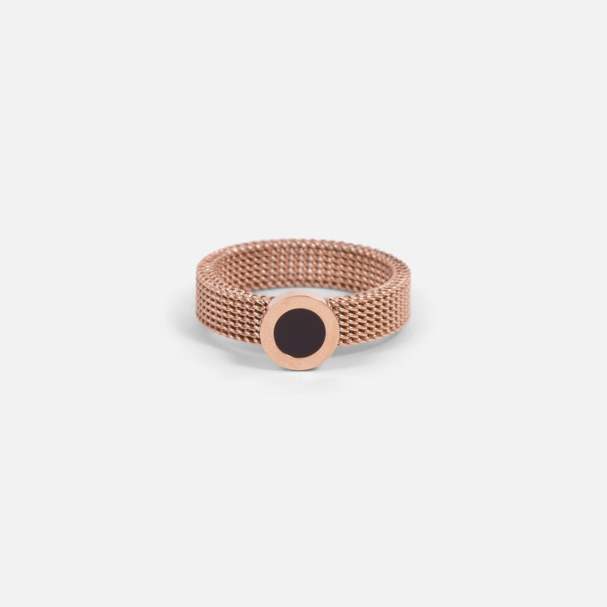 Rose gold stainless steel mesh ring with stone